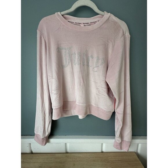 NWT Juicy Couture Large Pink Velour Rhinestone Crewneck Pullover Sweatshirt PJs - Picture 1 of 5